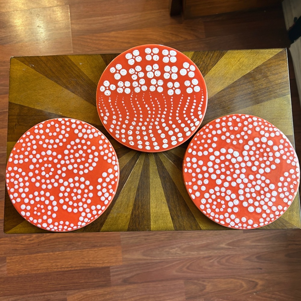 Vintage Xenia Taler Toronto Ceramic Tile Trivet Set of 3 Orange MCM Abstract